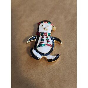 Vintage Christmas Brooch Penguin  Hat & Scarf Holiday Jewelry